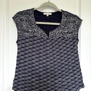 Skies Are Blue Navy and White Patterned Women's Top